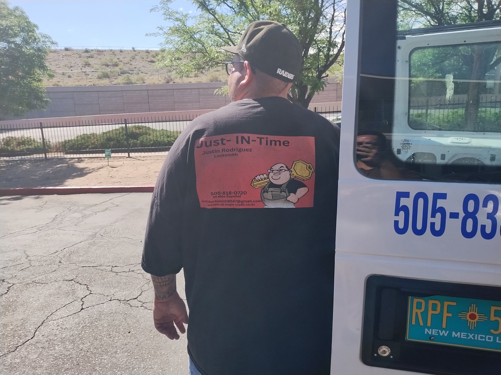 Justin Rodriguez in Just In Time Locksmith uniform