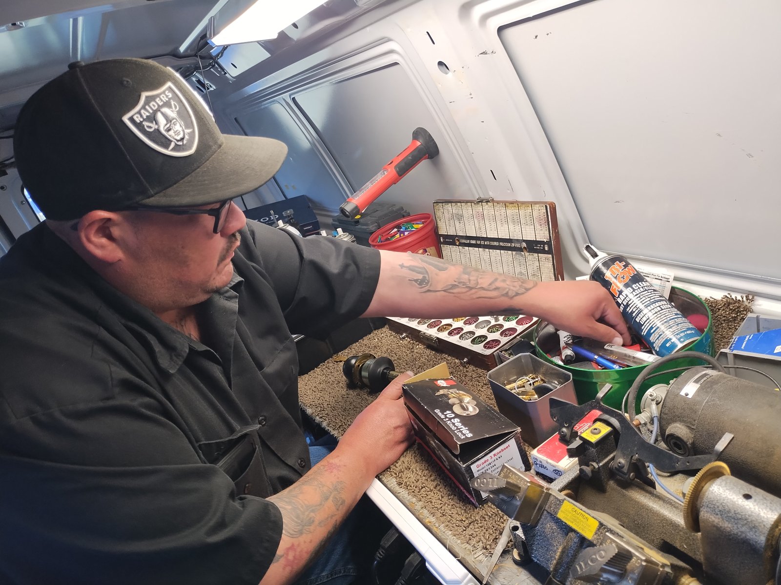Lock pinning work in the service van